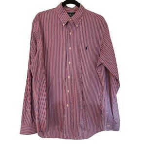 Ralph Lauren men's blue pink and white striped button down collared custom fit d